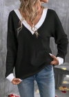 Kadın Uzun Kollu V Yakalı Waffle Bluz