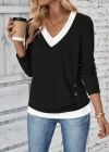 Kadın Uzun Kollu V Yakalı Yandan Düğmeli Yün Viskon Bluz