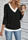 Kadın Uzun Kollu V Yakalı Yandan Düğmeli Yün Viskon Bluz