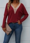 Kadın Uzun Kollu V Yakalı Yarasa Kollu Viskon Bluz
