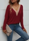 Kadın Uzun Kollu V Yakalı Yarasa Kollu Viskon Bluz