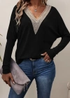 Kadın Uzun Kollu V Yakalı Yarasa Kollu Viskon Bluz