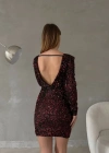 Kadın Uzun Kollu Vatka Detay Full Pul Payet Mini Elbise