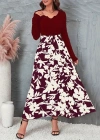 Kadın Uzun Kollu Yaka Açık üst Kaşkorse Beli Kuşaklı Alt çiçek Baskılı Dalgıç Elbise