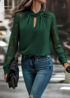 Kadın Uzun Kollu Yaka Düğme Detay Güpürlü Kol Krep Bluz