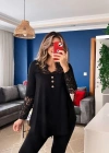 Kadın Uzun Kollu Yaka Kol Ucu Dantel Detaylı önden Düğmeli Viskon Bluz