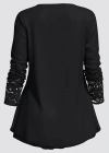 Kadın Uzun Kollu Yaka Kol Ucu Dantel Detaylı önden Düğmeli Viskon Bluz