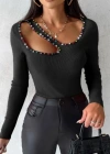 Kadın Uzun Kollu Yaka Taş Ve Dekolte Detay Kaşkorse Bluz
