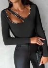 Kadın Uzun Kollu Yaka Taş Ve Dekolte Detay Kaşkorse Bluz