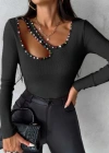 Kadın Uzun Kollu Yaka Taş Ve Dekolte Detay Kaşkorse Bluz