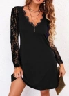Kadın Uzun Kollu Yaka Ve Kol Dantel Detay Sandy Mini Boy Elbise