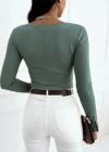 Kadın Uzun Kollu Yakadan Açık Ve Düğme Detaylı Kaşkorse çağla Yeşili Bluz