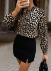 Kadın Uzun Kollu Yakadan Bağcıklı Leopar Desenli Süprem Bluz