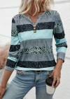 Kadın Uzun Kollu Yakadan Düğmeli çizgili Desenli Süprem Bluz