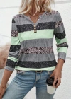 Kadın Uzun Kollu Yakadan Düğmeli çizgili Desenli Süprem Bluz