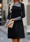 Kadın Uzun Kollu Yakadan Düğmeli Kısa Viskon Iki Iplik Elbise