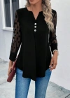Kadın Uzun Kollu Yakadan Düğmeli Kolları Tül Detaylı Viskon Bluz