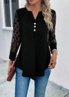Kadın Uzun Kollu Yakadan Düğmeli Kolları Tül Detaylı Viskon Bluz