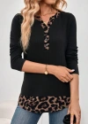 Kadın Uzun Kollu Yakadan Düğmeli Leopar Detaylı Kaşkorse Bluz