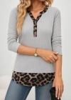Kadın Uzun Kollu Yakadan Düğmeli Leopar Detaylı Kaşkorse Bluz