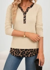 Kadın Uzun Kollu Yakadan Düğmeli Leopar Detaylı Kaşkorse Bluz