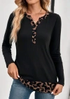 Kadın Uzun Kollu Yakadan Düğmeli Leopar Detaylı Kaşkorse Bluz