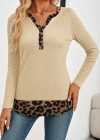 Kadın Uzun Kollu Yakadan Düğmeli Leopar Detaylı Kaşkorse Bluz