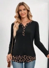 Kadın Uzun Kollu Yakadan Düğmeli Leopar Detaylı Kaşkorse Bluz