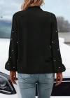 Kadın Uzun Kollu Yakadan Fiyonklu Incili Ithal Krep Bluz