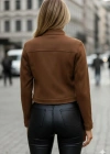 Kadın Uzun Kollu Yakadan Ve önden Düğmeli Süet Kısa Ceket