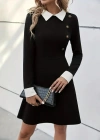 Kadın Uzun Kollu Yakalı A Kesim Kısa Ithal Krep Elbise