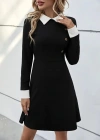 Kadın Uzun Kollu Yakalı A Kesim Kısa Ithal Krep Elbise