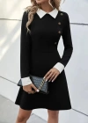 Kadın Uzun Kollu Yakalı A Kesim Kısa Ithal Krep Elbise