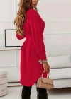 Kadın Uzun Kollu Yakalı Belden Kemerli Kıs Ithal Krep Elbise