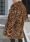 Kadın Uzun Kollu Yakalı Cepli Kısa Peluş Leopar Kaban