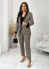 Kadın Uzun Kollu Yakalı Desenli Dalgıç Ceket Bluz Ve Pantolon üçlü Takım