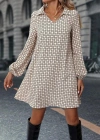Kadın Uzun Kollu Yakalı Desenli Mini Modal Elbise