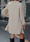 Kadın Uzun Kollu Yakalı Desenli Mini Modal Elbise
