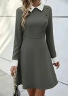 Kadın Uzun Kollu Yakalı Düğmeli çağla Yeşili Modal Mini Elbise