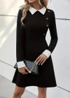 Kadın Uzun Kollu Yakalı Düğmeli Kısa Modal Mini Elbise