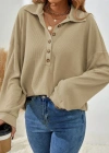 Kadın Uzun Kollu Yakalı Düğmeli Salaş Waffle Bluz