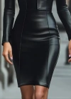 Kadın Uzun Kollu Yakalı Fermuarlı Mini Deri Elbise