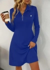 Kadın Uzun Kollu Yakalı Fermuarlı Ve Cepli Kısa Ithal Krep Kısa Elbise