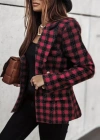 Kadın Uzun Kollu Yakalı Kare Desenli Ekoseli Düğmeli Ceket