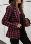 Kadın Uzun Kollu Yakalı Kare Desenli Ekoseli Düğmeli Ceket
