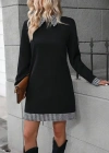 Kadın Uzun Kollu Yakalı Köpek Dişi Detaylı Kısa Ithal Krep Elbise