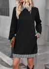Kadın Uzun Kollu Yakalı Köpek Dişi Detaylı Kısa Ithal Krep Elbise