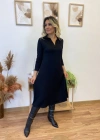 Kadın Uzun Kollu Yakalı Midi Viskon Iki Iplik Elbise