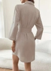Kadın Uzun Kollu Yakalı önden Düğmeli Beli Kuşaklı Mini Ithal Keten Elbise