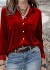 Kadın Uzun Kollu Yakalı önden Düğmeli Cep Detaylı Kadife Gömlek